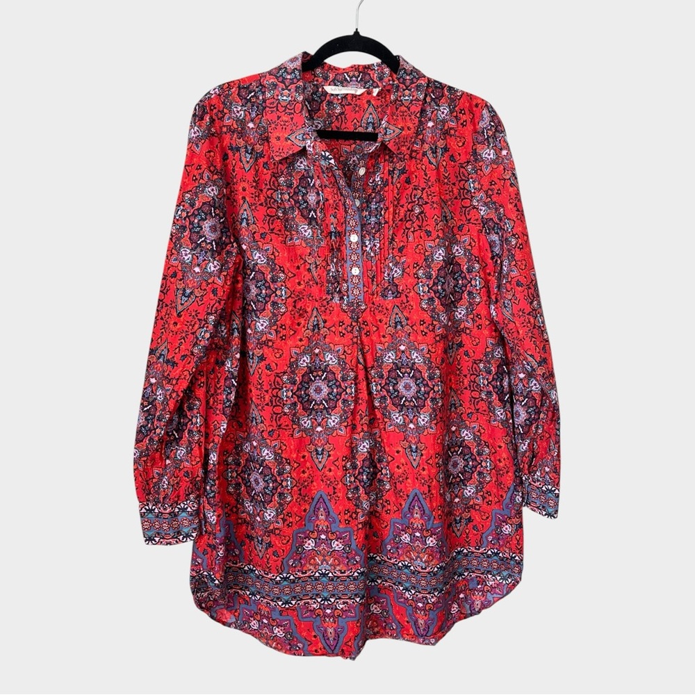 SOFT SURROUNDINGS Red Paisley Tunic Blouse Size Large 100% Cotton - Picture 2 of 6